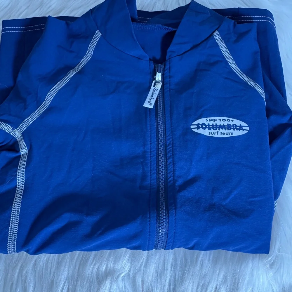 Solumbra Blue Kids Full Zip Swimshade Water Shirt To‎ 100+ SPF  Sz M (7-8)